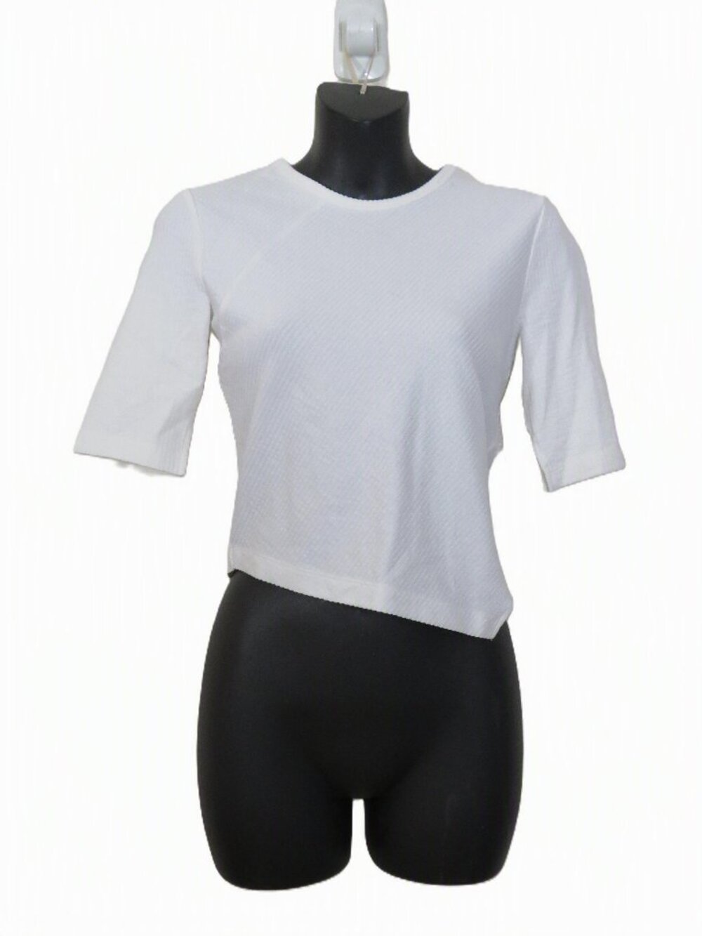 Helmut Lang Size Small White Ribbed Tee Asymmetrical Short Sleeve Basic Top